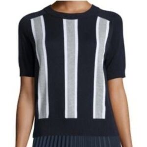 Michael Kors cotton blend short sleeve sweater vertical stripes navy gray XL